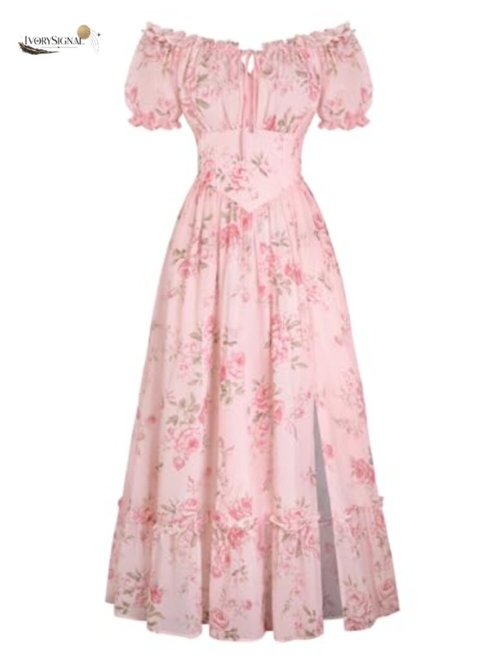 Corset Midi Dress Flowy A-Line Puff Sleeve Cottagecore Summer